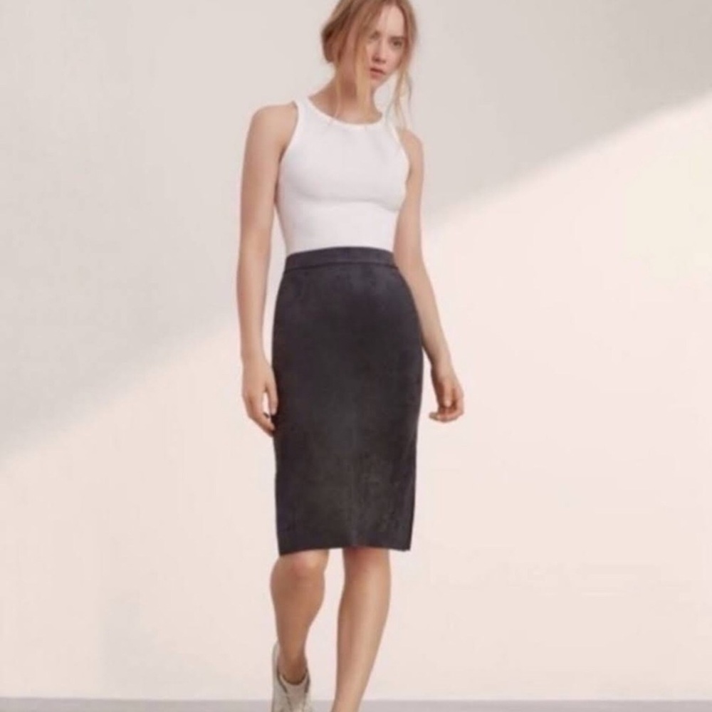 Aritzia Wilfred Free 2 Lis Pencil Skirt Vegan Suede Black Side Split Slit Raw